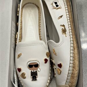 Karl Lagerfeld White Espadrilles with Gold and Red Accents